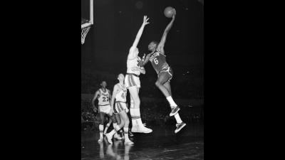 Bill Russell, Boston Celtics, shooting against Los Angeles Lakers