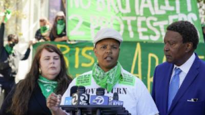 Xochitl announces filing a federal civil rights lawsuit against the San Francisco Fire and Police Departments in San Francisco August 10, 2022, for injecting her with a sedative while she was handcuffed.