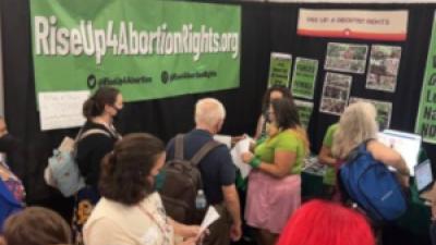 A booth staffed by members of Rise Up 4 Abortion Rights was “mobbed” all day.