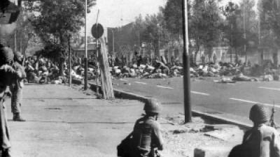 The U.S.-backed Shah’s army fires on protesters, Tehran, 1978.