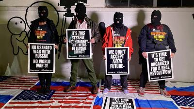 Los Angeles: RevComs at Pussy Riot art event, January 27, 2023.