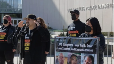 Noche Diaz speaks at the Revcoms press conference, Los Angeles.