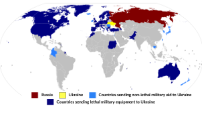 Map of countries that sent military aid to Ukraine in 2022.