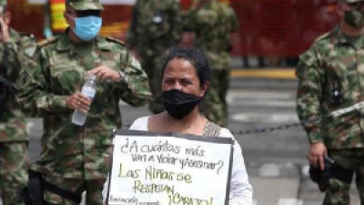 Protest in Argentina against the gang rape of indigenous girls and women known as “chineo.” April, 2022. Poster: “We are for the abolition of chineo. The rape of indigenous girls is criminal.”