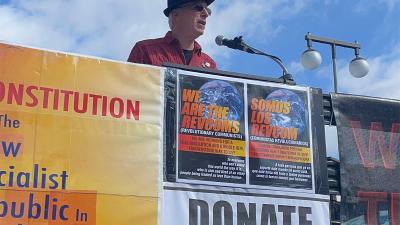 Los Angeles, May First, Andy Zee speaking. 