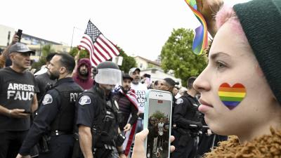 Protest outside Glendale Unified School District offices, June 7, 2023.
