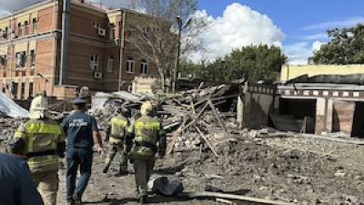 The site of an explosion in Taganrog, Russia, Friday, July 28, 2023.