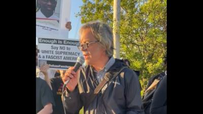 Paul Street speaking at the protest of fascist Jason Aldean, Tinley Park, IL, September 9, 2023.