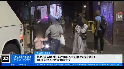 Screengrab from news account of Eric Adams saying “migrants will destroy New York”