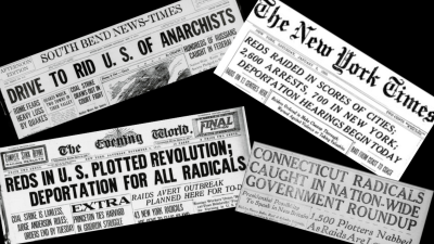 Headlines about the Palmer Raids, 1920.