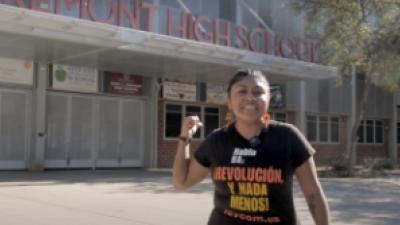 Michelle Xai outside Fremont High School