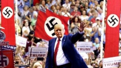 Trump in front of NAZI banners