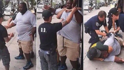Stills from the video of the police murder of Eric Garner. The NYC pigs who choked him to death were not indicted, just days after Obama issued his plan to provide 50,000 body cams to police across the country.