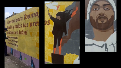 Screengrabs from video by Grupo Comunista Revolucionario, Colombia of the making of a huge street mural in Cali.