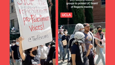 Revcoms united with pro-Palestine student groups at UCLA to protest UC Board of Regents’ meeting.