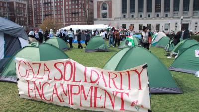 Tent City at Columbia University in support of Palestine, as arrests begin