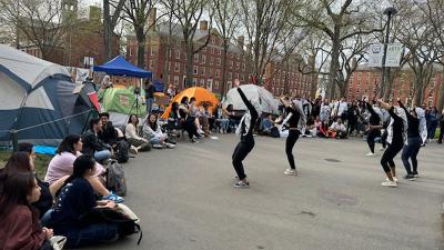 Dancing at student encampment for Palestine at Harvard University, April 24, 2024.