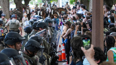 Pro-Palestinian protesters confronted by police at the University of Texas–Austin, April 24, 2024.