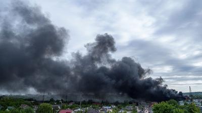 Black smoke fills the horizon after a Russian attack in Kharkiv, Ukraine, May 17, 2024.