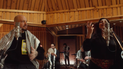 Residente and the Palestinian singer Amal Murkus, “Bajo los escombros” (“Under The Rubble”) [screengrab from YouTube]