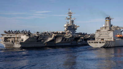 USS Abraham Lincoln reloading oil on its way to Israel, August 14, 2024. (Photo: US Navy)