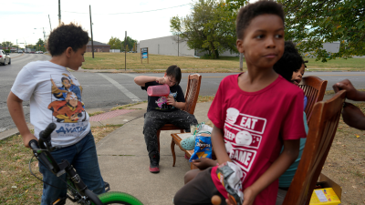In Springfield, Ohio, Haitian kids who are kept home from school because of the bomb threats at their schools sell Kool-Aid, September 17, 2024.