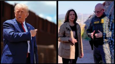 Trump and Harris at the border wall