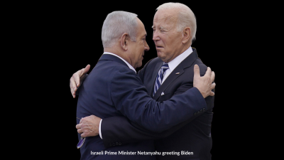 Israeli Prime Minister Netanyahu greeting Biden in Tel Aviv, Oct. 18, 2023.