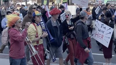 Pro-choice protesters at anti-abortion march