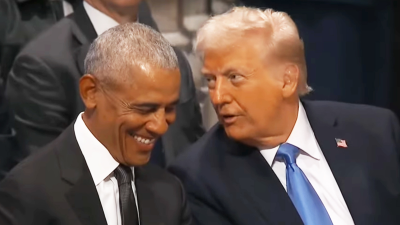 Obama and Trump joking at Jimmy Carter’s funeral.