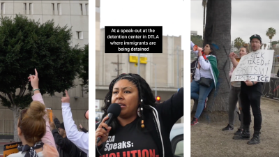 Rally at the federal detention tower where the immigrants being detained in Los Angeles  are held.