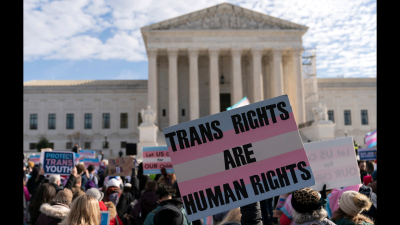 Rally outside Supreme Court for transgender rights, December 4, 2024.