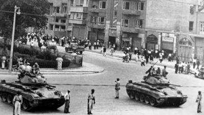 CIA sponsored coup against Iran premier Mohammed Mosaddeq. Pro-Shah troops in the streets of Tehran, 1953. 