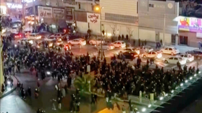 Protesters blocking an intersection during a protest in Tehran, Iran, January 8, 2026.