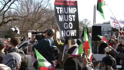 Refuse Fascism joins protest against war in Iran in Washington, DC, February 28, 2026.
