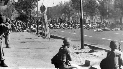 The Shah’s U.S.-backed military kill hundreds of protesters in Jaleh Square in Tehran,  September 8, 1978.