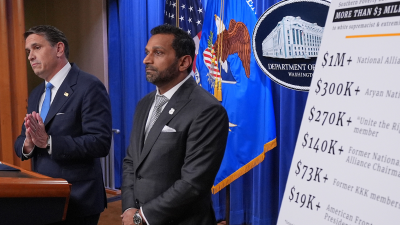 Acting Attorney General Todd Blanche at news conference announcing the indictment of the SPLC, April 21, 2026.