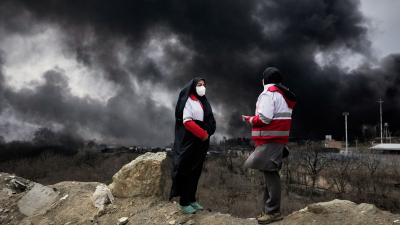 Smoke rises from a U.S.-Israeli strike on an oil factory in Tehran, Iran, March 8, 2026.