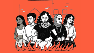 Graphic of protesters in Iran