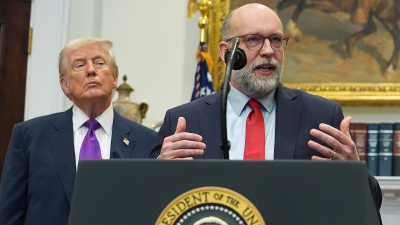 Trump and Russell Vought, Office of Management and Budget director and key architect of the fascist Project 2025.