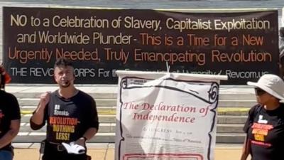 The Revcom Corps for the Emancipation of Humanity in front of the Jefferson Memorial, July 4, 2026.