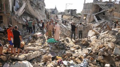 Destruction from Israeli airstrike, at al-Maghazi refugee cam, Gaza, August 1, 2026.