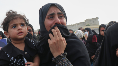 At a mass funeral for people killed when a U.S. strike hit a wedding party in southern Iran, September 3, 2026.