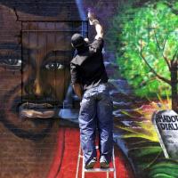Mural in memory of Amadou Diallo murdered by NYPD.