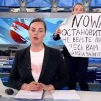 Marina Ovsyannikova, Russian TV editor, courageously protesting the Ukraine invasion on air.