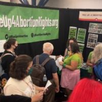 A booth staffed by members of Rise Up 4 Abortion Rights was “mobbed” all day.