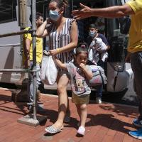 Busload of immigrant asylum seekers arrives in Washington, DC from Arizona.