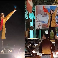 The people of the city of Abdanan welcoming Sonia Sharifi, a 17-year-old girl who was released from Ilam prison on bail.