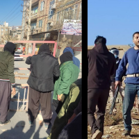 In Javanrud, December 31, building a barricade with bare hands (left), and armed security forces (right).