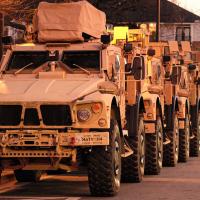 National Guard vehicles lined up